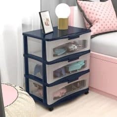 Versatile plastic storage drawer unit ideal for organizing clothing, toys, and accessories in bedrooms or living spaces. Perfect for creating a clutter-free environment.