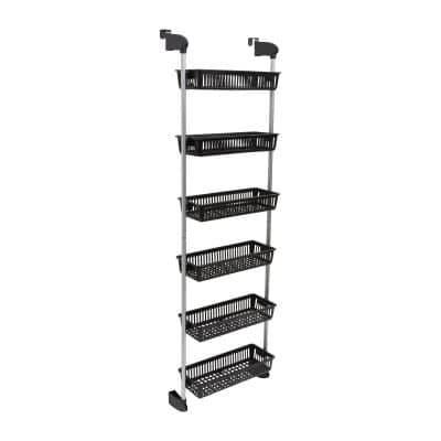 Optometry storage rack with black baskets, ideal for eyewear, lens, and medical equipment organization in clinics or optical stores.