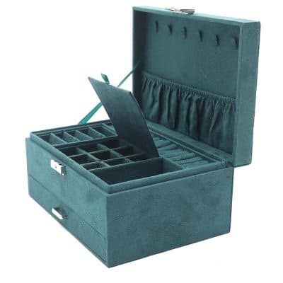 High-quality jewelry storage case with compartments for organizing rings, earrings, necklaces, and more, perfect for salons and personal use.