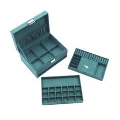 High-quality teal jewelry organizer with multiple compartments, perfect for storing and protecting glasses, accessories, and small valuables.