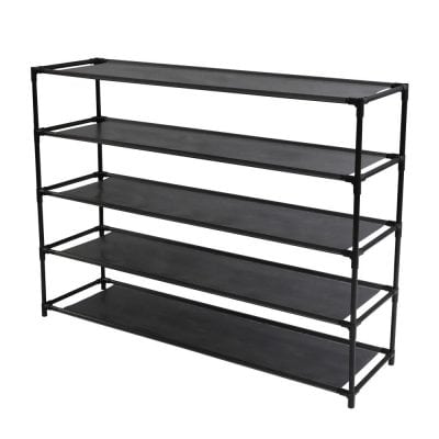 Durable black shelving for medical and optical storage, ideal for organizing equipment, eyewear, and accessories in clinics and optical stores.