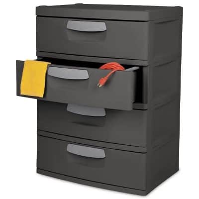 Durable gray storage cart with multiple drawers, ideal for organizing medical or optical supplies in clinics and hospitals. Compact design with easy access drawers.