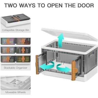 Versatile opt store with stackable compartments, removable wheels, and collapsible storage bin for efficient eye care and optometry equipment organization.