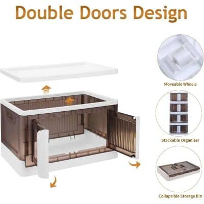Stylish double door storage with movable wheels and collapsible bin, perfect for organizing medical supplies and optical tools efficiently.