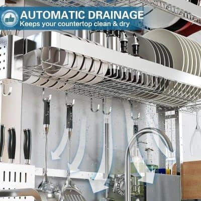 Automatic sink drainage system for clean, dry countertops.