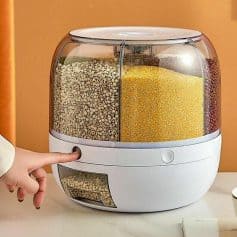 Versatile food storage with multi-compartment dry food dispenser, easy to operate and perfect for rice, cereal, and grains, ensures freshness and convenience.
