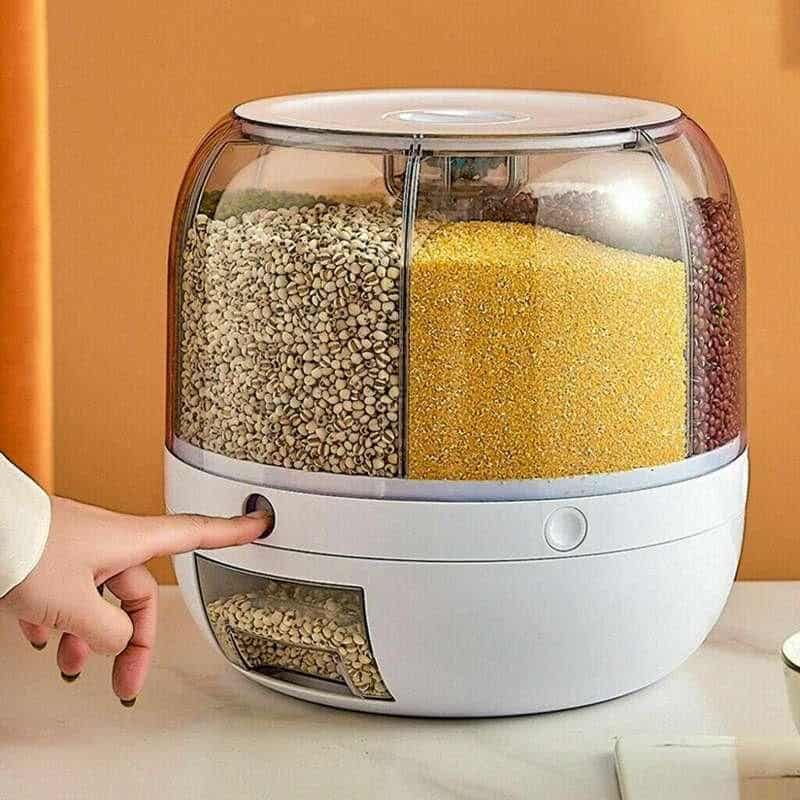 Versatile food storage with multi-compartment dry food dispenser, easy to operate and perfect for rice, cereal, and grains, ensures freshness and convenience.