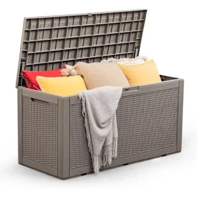 Brighten your outdoor space with a stylish storage chest, perfect for storing cushions, blankets, and outdoor accessories, combining functionality with modern design.