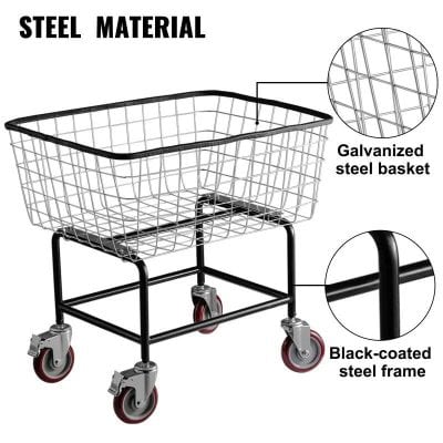 Galvanized steel shopping cart for retail stores, durable black-coated steel frame, easy maneuverability with swivel casters, ideal for grocery and commercial use.