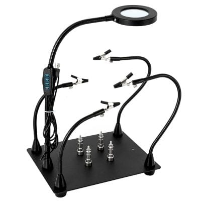 An innovative, portable LED light device for curing eyewear lenses with adjustable arms, multiple LED lights, and a user-friendly display for efficient optical lens hardening.