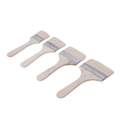 Multiple paintbrushes with wooden handles and metal ferrules designed for precision and smooth application. Ideal for interior and exterior painting tasks.