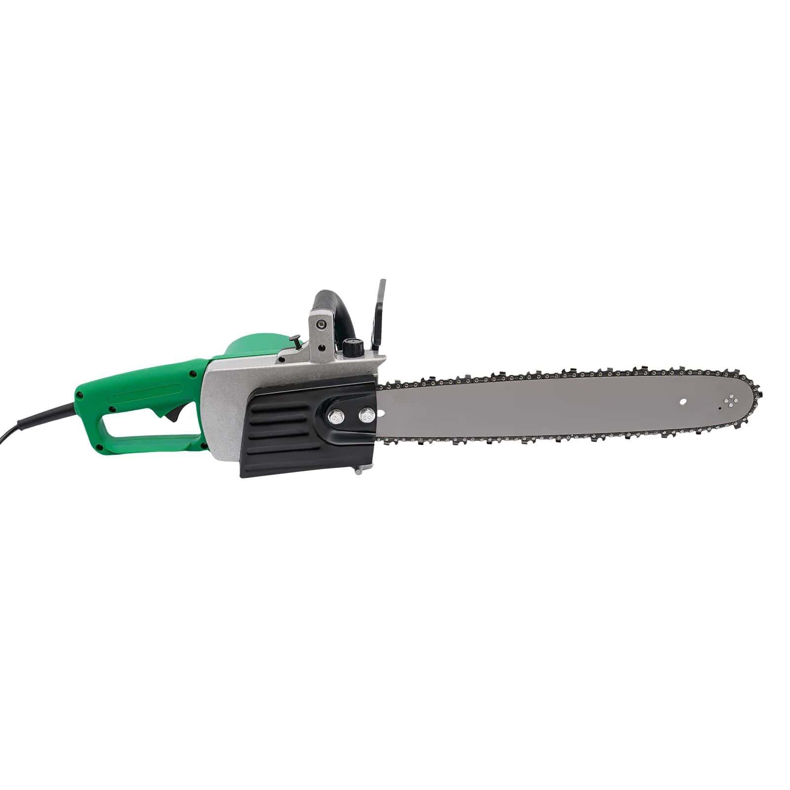 High-performance electric chainsaw with sharp blade, safety features, and ergonomic design ideal for professional and home garden use.