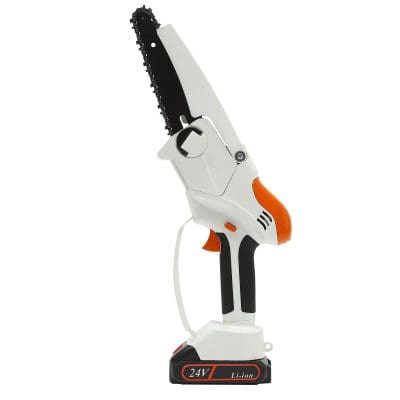 High-quality, cordless chainsaw ideal for gardening and tree trimming, featuring a powerful 24V lithium-ion battery and ergonomic design for easy use.