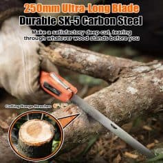 High-quality, durable 250mm carbon steel blade perfect for cutting thick wood and branches. Ideal for outdoor forestry, gardening, and landscaping projects with a 6