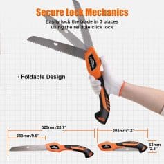 High-quality foldable saw with secure lock mechanism for safe, precise cutting in woodworking projects. Compact design makes it ideal for home, craft, and professional use.