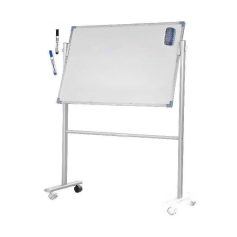 Whiteboard with markers and eraser, mobile stand ideal for classrooms or offices, versatile dry erase surface, easy to clean for effective presentations and collaborative learning.
