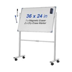 Whiteboard with magnetic eraser and dry erase markers, 36 x 24 inches, mobile whiteboard stand for office, classroom, and presentations, ideal for note-taking and visual aids.
