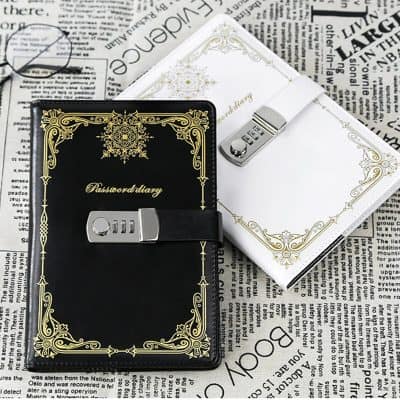 Secure your passwords with this elegant locked diary design.