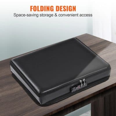 Durable black folding medical bag with secure lock, designed for space-saving storage and convenient access, ideal for healthcare professionals and medical clinics.