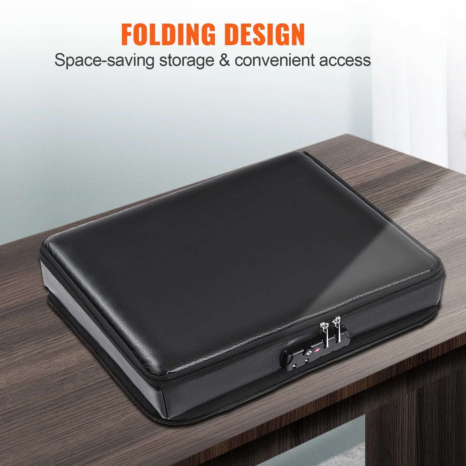 Durable black folding medical bag with secure lock, designed for space-saving storage and convenient access, ideal for healthcare professionals and medical clinics.