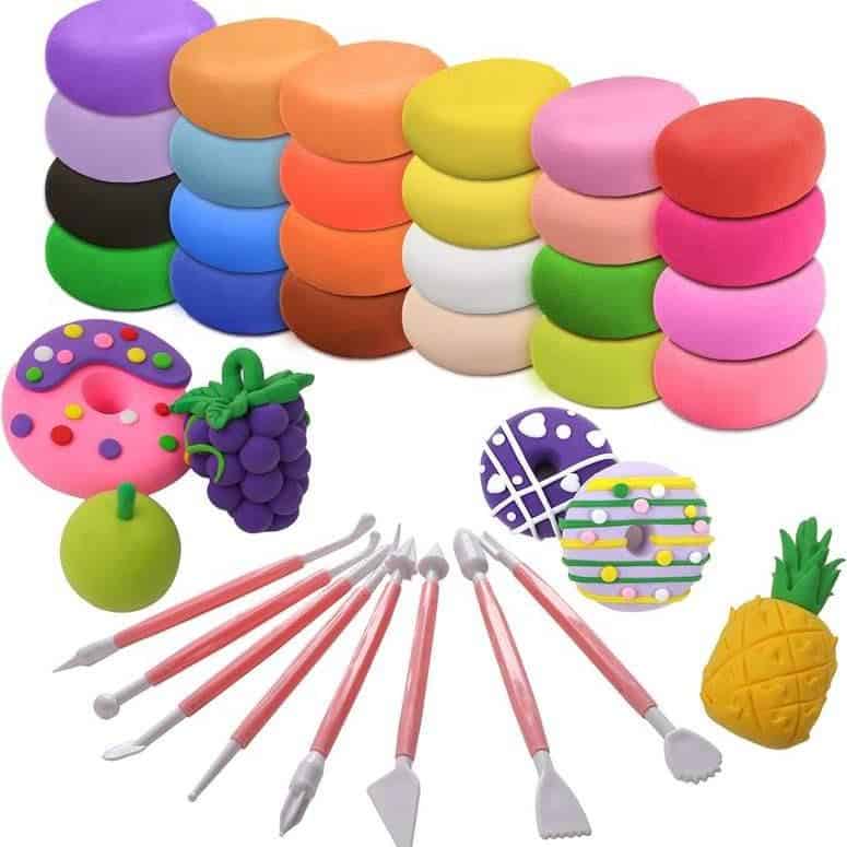 Brightly colored play dough, stamps, and tools for children's creative arts and crafts activities. Perfect for kids’ play, sensory fun, and imaginative playtime.