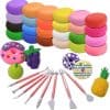Brightly colored modeling clay and accessories for creative play and sensory development. Includes various doughs, tools, and fun fruit-shaped molds to inspire imaginative play.