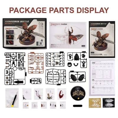 Detailed instructions and parts for assembling a mechanical bee model, perfect for STEM learning, hobbyists, and collectors interested in robotics and miniatures.