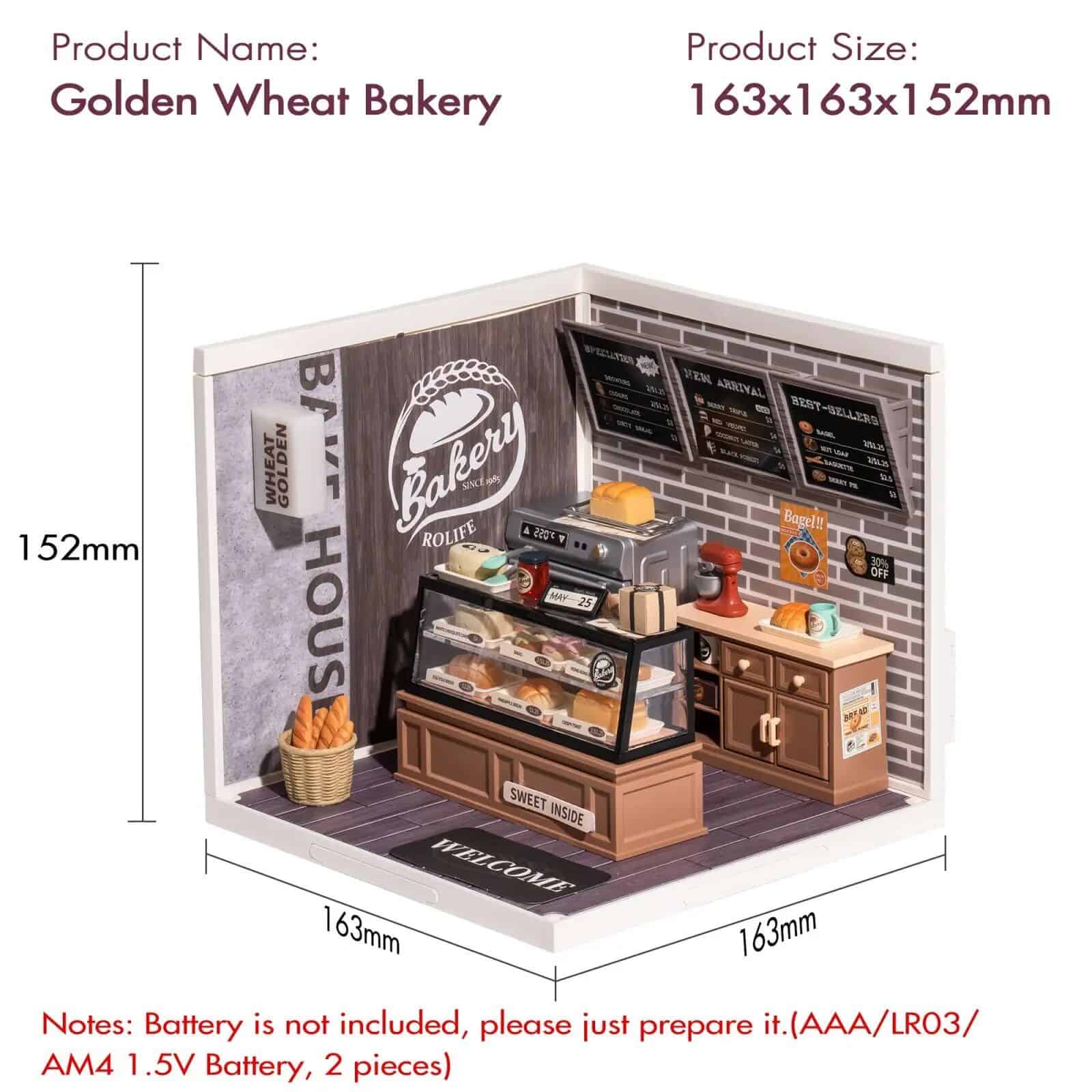 Enhanced opt store display for bakery products, showcasing miniature bakery items, bakery signage, and décor for attractive presentation.