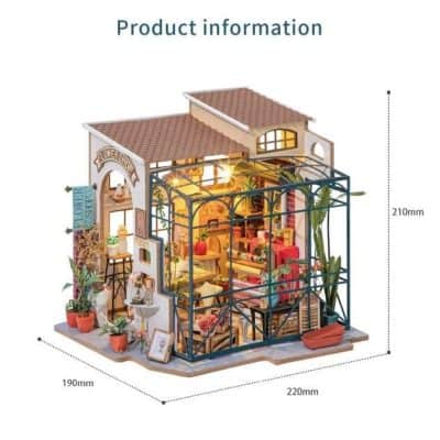 Detailed miniature house with indoor plant decoration, lighting, and furniture, perfect for dollhouse enthusiasts and home decor collectors.