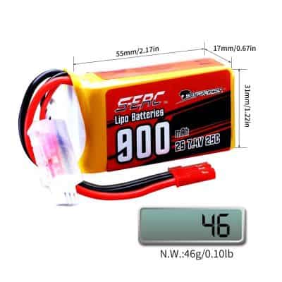 High-performance 900mAh RC lipo battery with 25C discharge rate, 7.4V, 25C, suitable for remote control vehicles, drones, and hobby electronics. Lightweight and reliable power source.