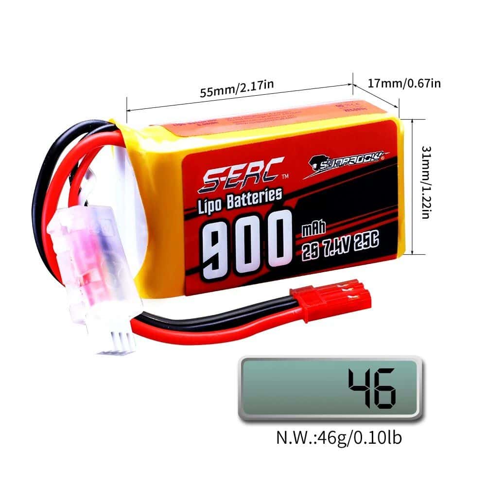 High-performance 900mAh RC lipo battery with 25C discharge rate, 7.4V, 25C, suitable for remote control vehicles, drones, and hobby electronics. Lightweight and reliable power source.