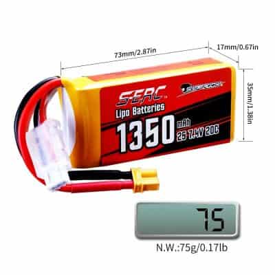 High-performance 1350mAh lithium polymer battery with 25-7.4V, 20C discharge rate, ideal for RC vehicles, drones, and hobby electronics. Compact, lightweight, and reliable power source.