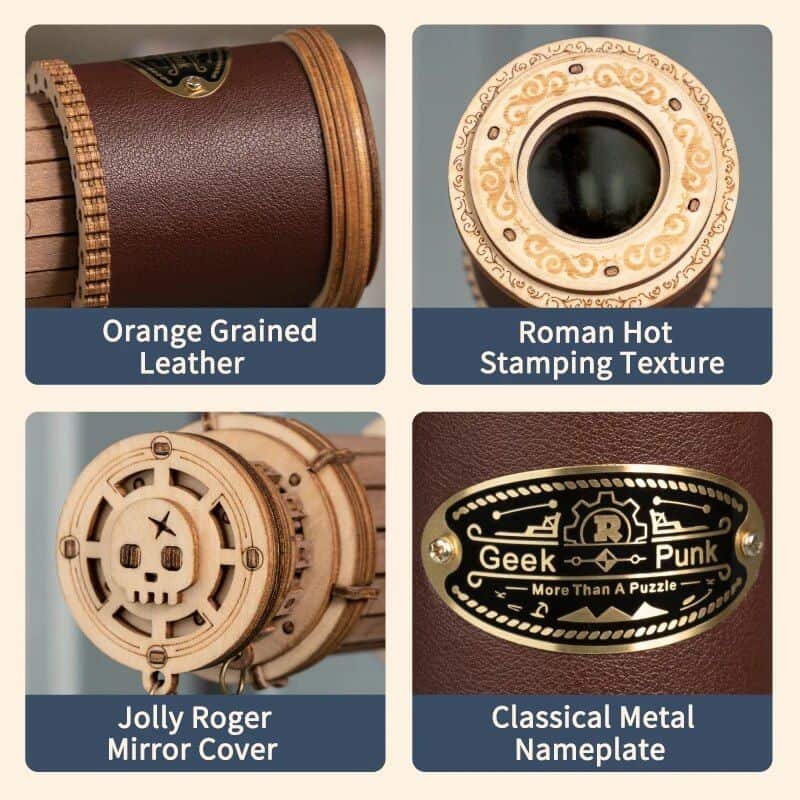 Close-up of a brown leather travel case with orange grain finishing, ideal for storing glasses or accessories, showcasing high-quality craftsmanship for opticians.