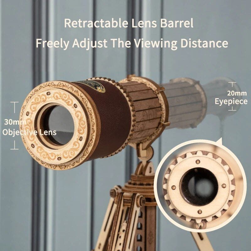 Retractable lens barrel for precise viewing adjustments. Features 30mm objective lens, 20mm eyepiece, and adjustable focus for optimal optical performance. Perfect for stargazing and educational astronomy.