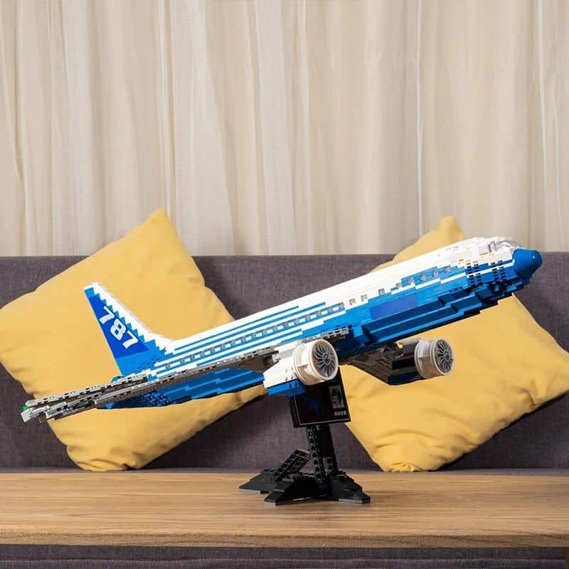 High-quality LEGO airplane model with detailed design for display, perfect for aviation enthusiasts and collectors. Ideal for home decor and educational purposes in optometry-related displays.