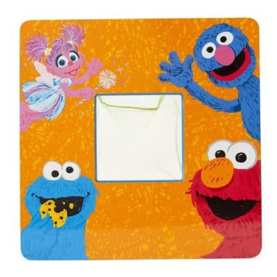 Bright orange kids photo frame featuring Sesame Street characters like Elmo, Cookie Monster, Big Bird, and Abby Cadabby, perfect for photo displays and children's room decor.
