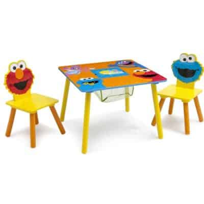 Brightly colored children's furniture featuring Sesame Street characters Elmo and Cookie Monster, perfect for a playful and educational kids' room décor.