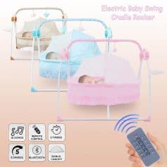 Electric baby swing with remote control, 12 songs, 5 speeds, Bluetooth, 3 timers, and bonus canopy for newborns and infants. Perfect for soothing and entertaining babies.