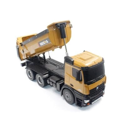 Detailed scale model of a construction dump truck, perfect for construction equipment enthusiasts and industry displays.