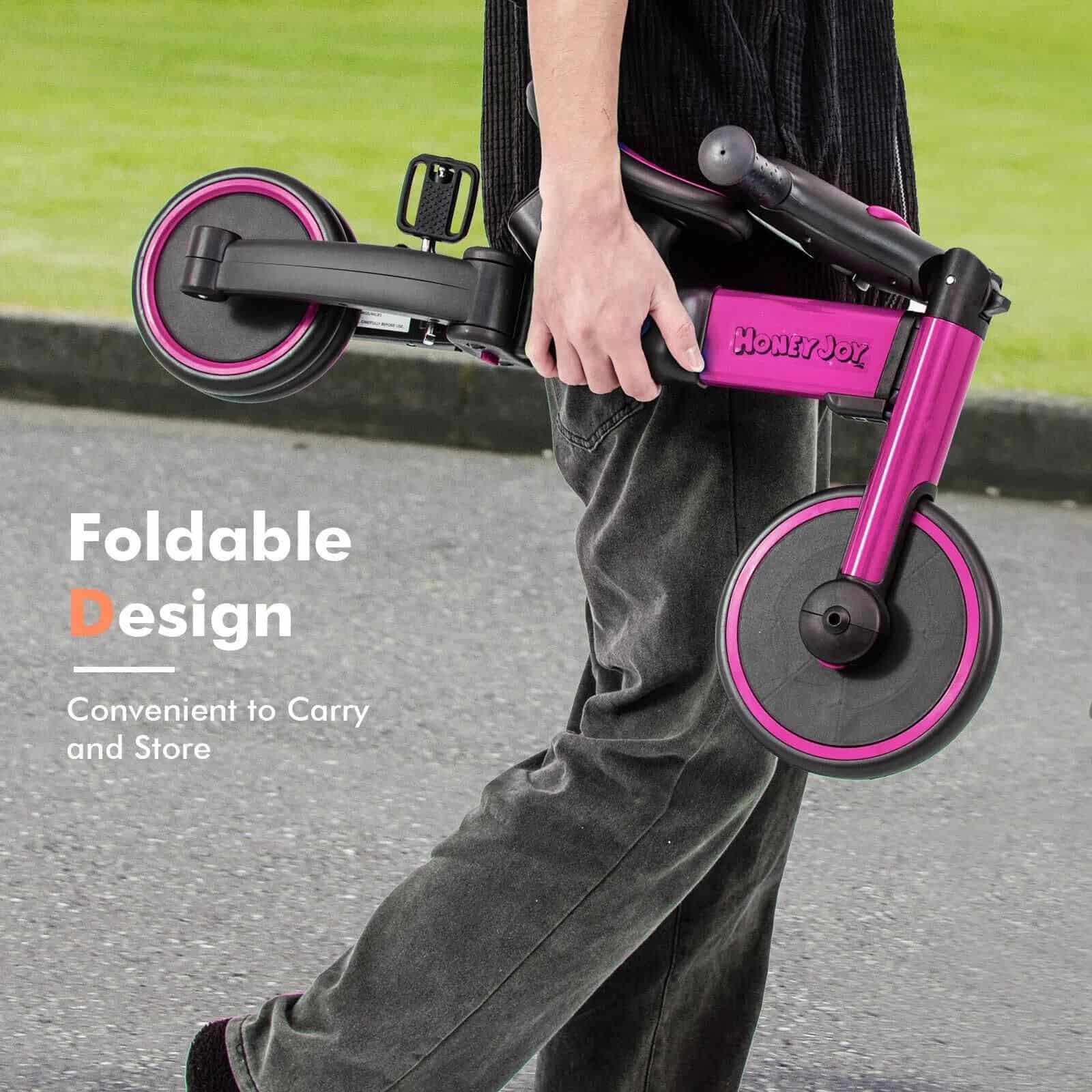 Portable electric foldable scooter with pink accents, ideal for travel and commuting, lightweight for easy carrying, perfect for urban mobility solutions.