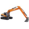 Robust orange excavator with black tracks, heavy-duty arm, and bucket, ideal for construction and industrial projects, showcasing durability and precision in heavy machinery.
