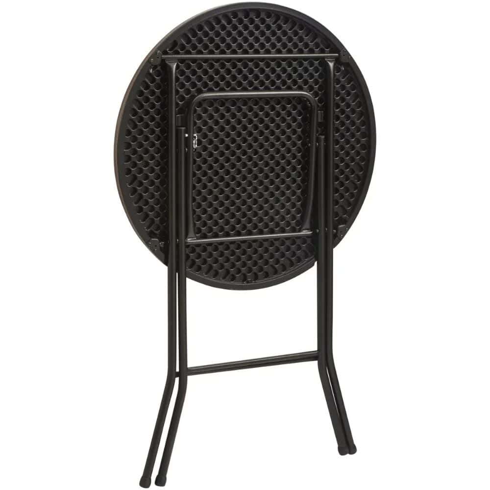 High-quality black foldable plastic chair with sturdy metal legs, ideal for interior and outdoor seating, cafes, and events. Compact and lightweight for easy storage and transport.