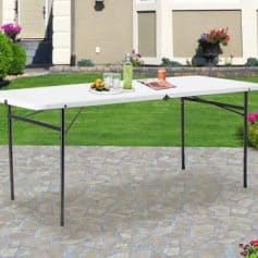 Lightweight, portable outdoor table ideal for events, picnics, and gatherings with sturdy metal legs and a smooth white surface. Perfect for versatile outdoor use.
