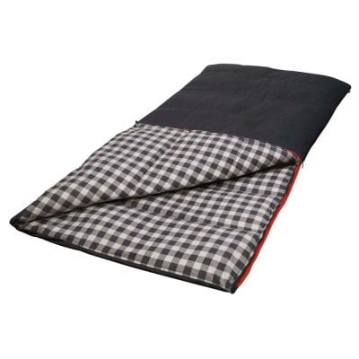 High-quality sleeping bag with checkered interior, perfect for camping, outdoor adventures, and sleepovers. Lightweight, warm, and durable for all weather conditions.