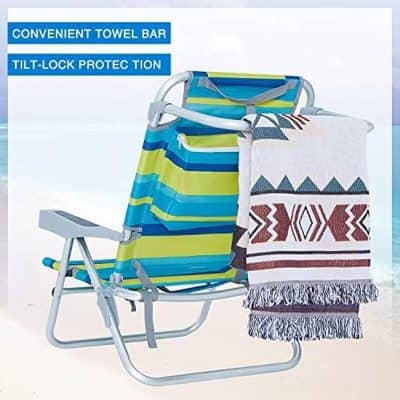 Convenient towel bar with tilt-lock protection for comfortable outdoor beach or poolside relaxation. Perfect for stylish sunbathing and easy to carry.