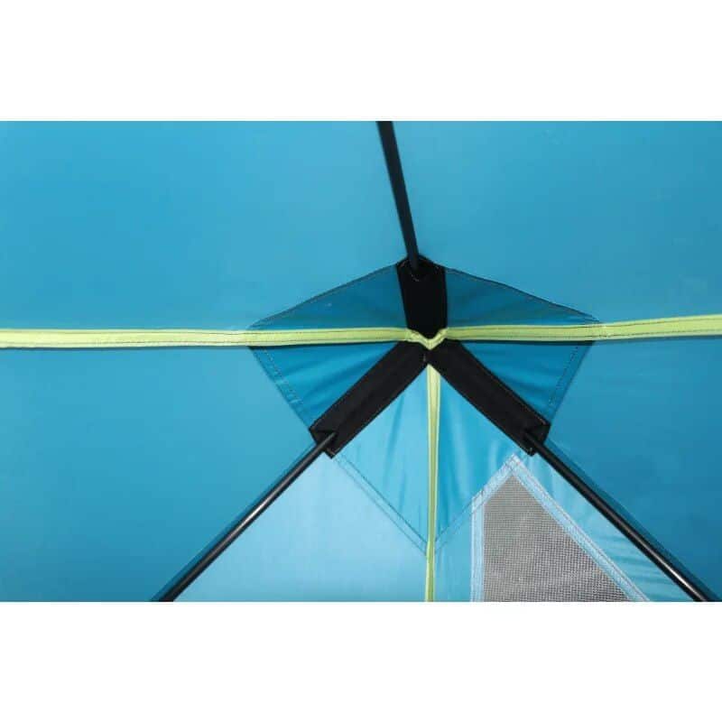 Durable blue umbrella with strong frame and UV protection features for outdoor activities.