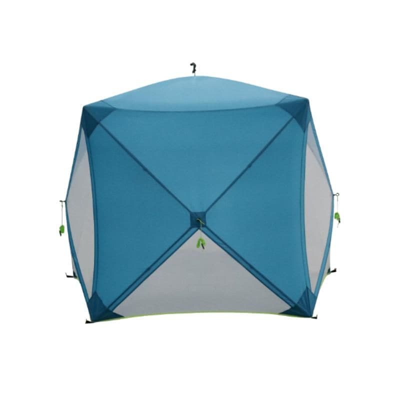 Blue outdoor sun shelter with lightweight, collapsible structure, ideal for beaches, picnics, and camping, providing shade and UV protection.