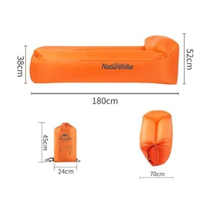 Portable inflatable lounger for outdoor activities and relaxation. Easy to inflate, lightweight, and compact for travel, camping, beach, and outdoor leisure with durable material.