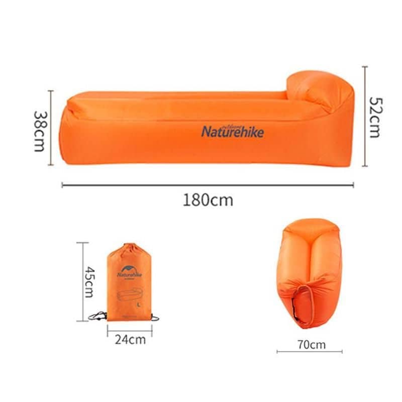 Portable inflatable lounger for outdoor activities and relaxation. Easy to inflate, lightweight, and compact for travel, camping, beach, and outdoor leisure with durable material.