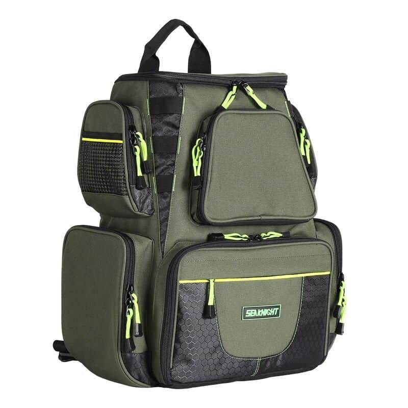 Durable green eyeglass carrying backpack with multiple compartments for glasses, accessories, and lenses, featuring convenient zippers and adjustable straps for optical storage.